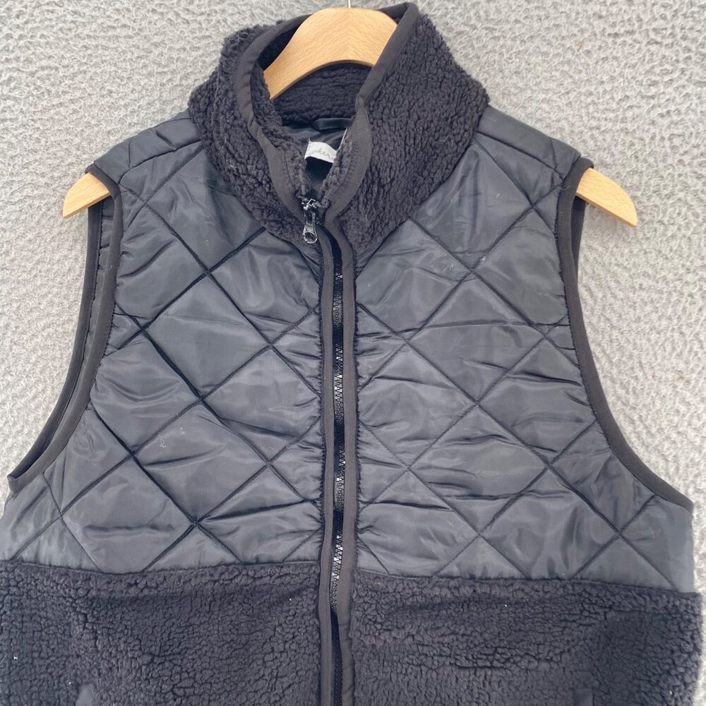 Keren Hart Vest Womens Medium Black Puffer Coat Fleece Pockets Full Zip Mockneck - Picture 2 of 10